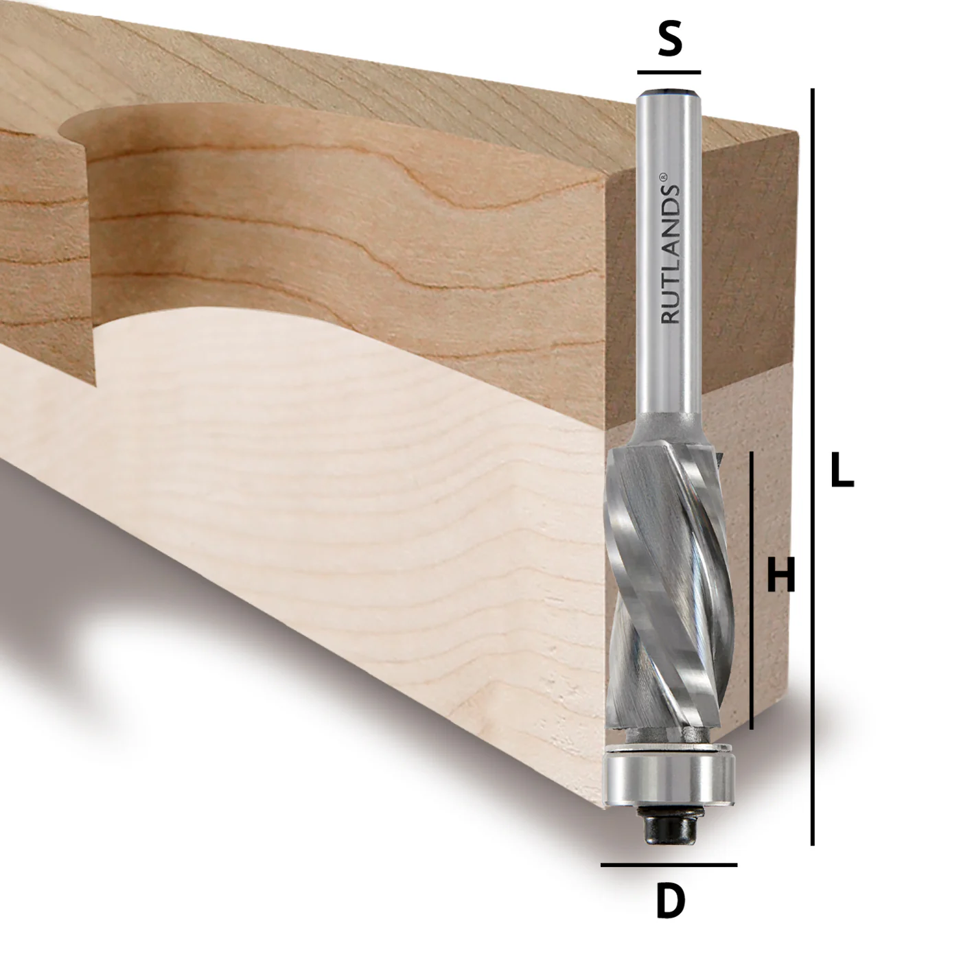 Solid Carbide Router Bit - Spiral Down Cut 2 Flute with Bottom Bearing - D=12.7mm H=25mm L=72mm S=1/4"